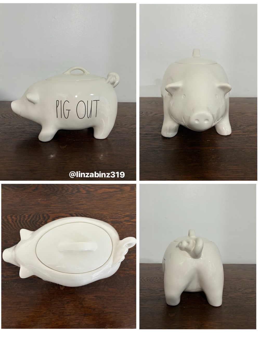 NWT- Rae Dunn- White Ceramic Pig Shaped Cookie Jar with PIG OUT Text 🐖
